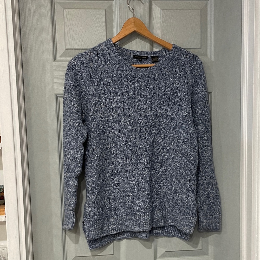 Jeanne Pierre Women's Medium Heathered Blue 100% Cotton Knit Crew Neck Sweater